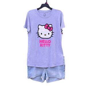 Maternity Hello Kitty Graphic T-Shirt & Rolled Cuff Denim Shorts Size 2X